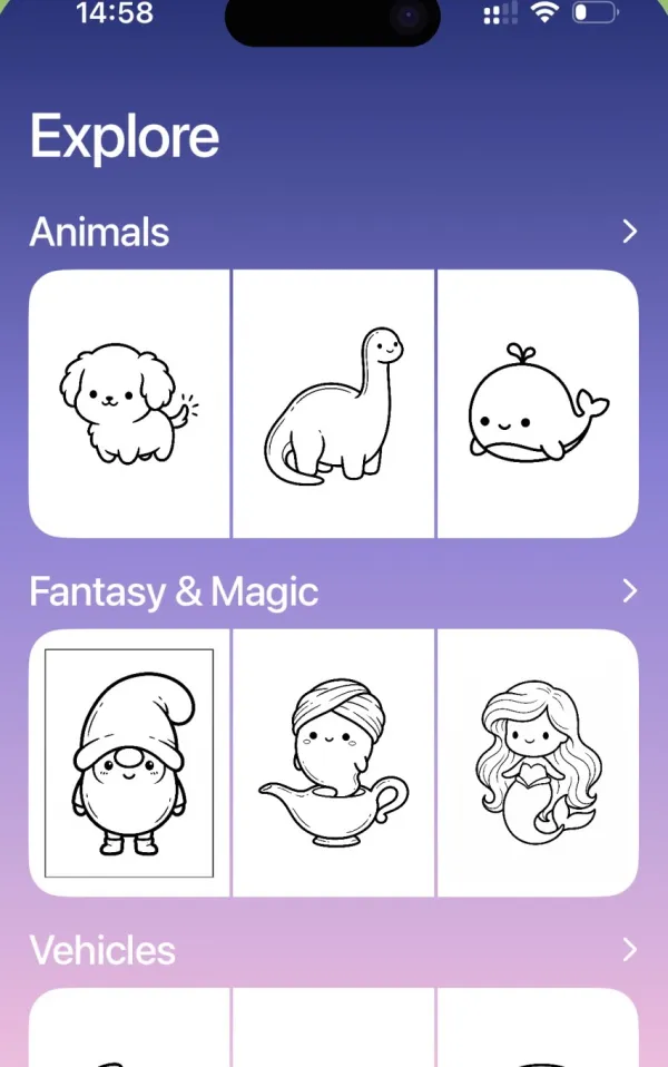 Die Colorzy App auf dem iPhone mit fertigen Ausmalbildern